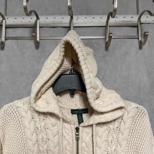 Ralph Lauren Sweater Women M Heavy Cardigan Hooded Cable Chunky Knit Full Zip